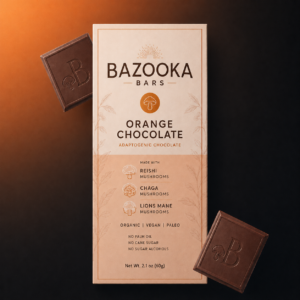 Bazooka Bars Orange Chocolate Multi-blend Health Bar, bazooka bars, bazookas bar, bazookabars, bazooka bar, mushroom bar, bazooker, bazookas